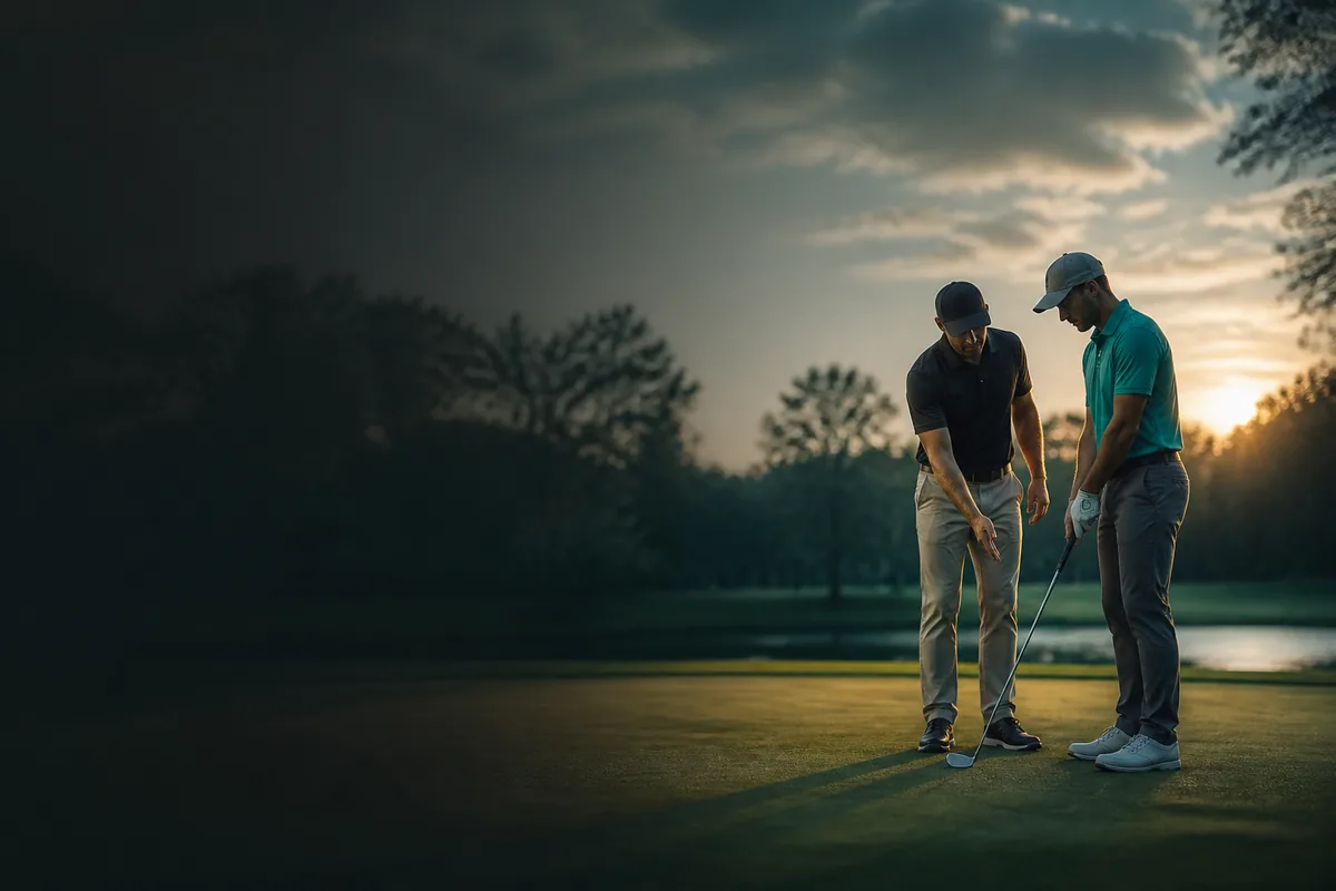 Coaching on the putting green at dusk